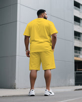 Men's Plus Size Yellow & Khaki & Red & Sapphire Clear Color Chest Small Label Printed Crewneck Short-sleeved T-shirt Half-length Pants Suit